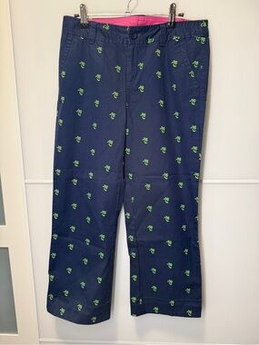Lilly Pulitzer Navy Chino Pants with Lime Palm Motif